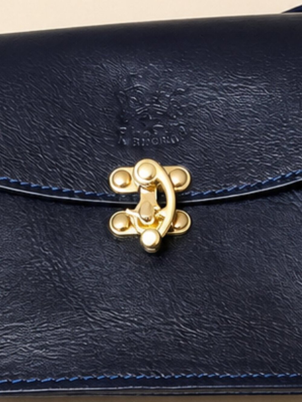 NEW Vera Pelle Genuine Italian Leather Navy Blue Purse with Gold Hardware - Picture 3 of 7